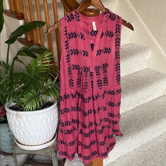 Elan Pink and Navy Aztec Embroidered Dress - Picture 2 of 11